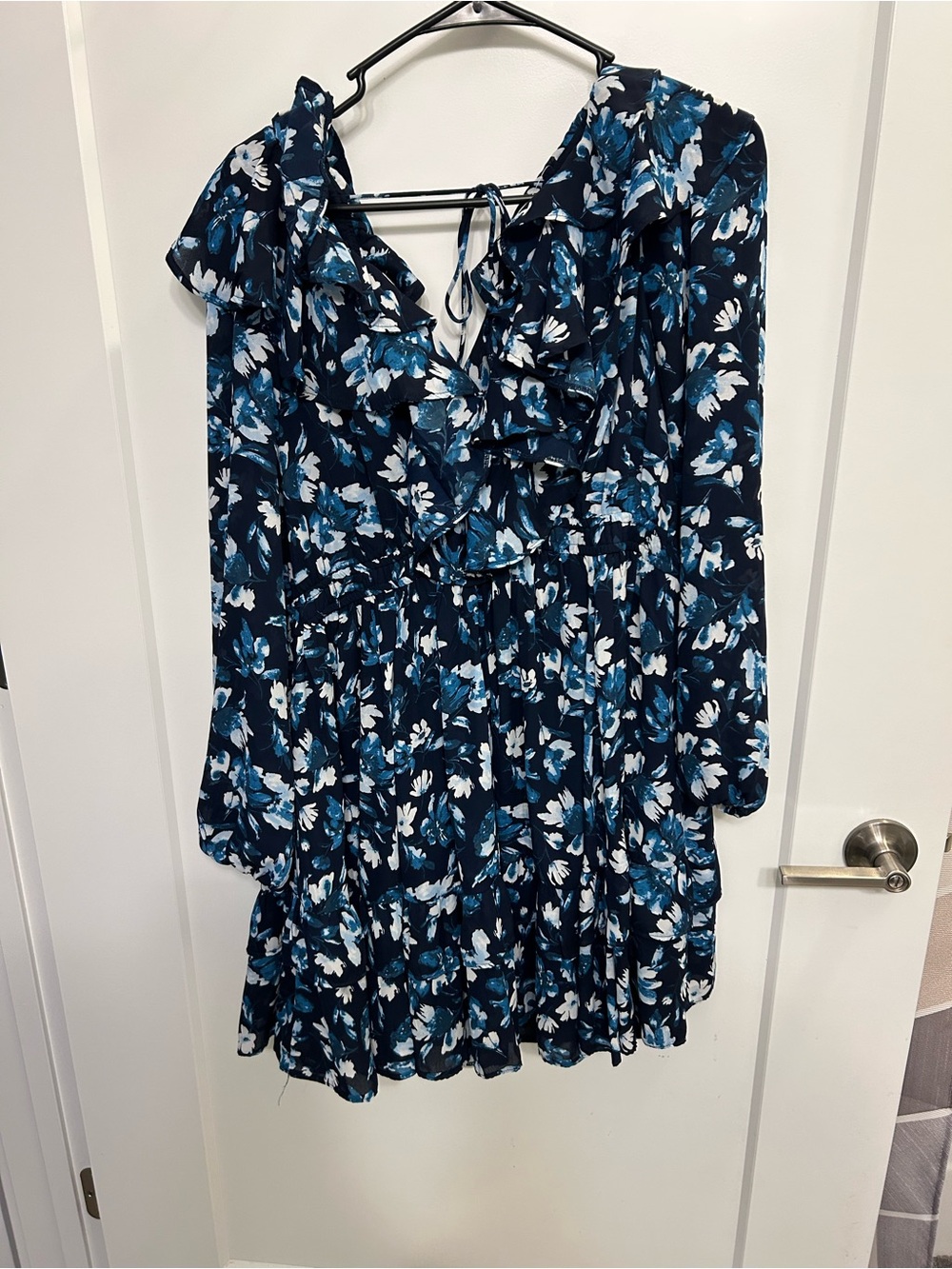 Abercrombie & Fitch Women's Navy Blue Floral Ruffle Dress